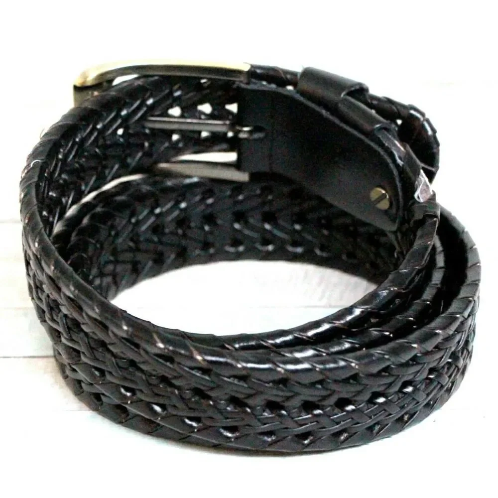 BRAIDED BLACK GENUINE LEATHER 1.25